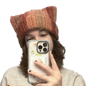 red ribbed cat beanie